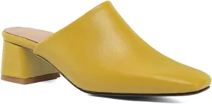 MOOMMO Women Chunky Heel Mules Closed Toe Square Toe Slip On Backless Pumps Mid Block Heel Office Casual Dress Shoes 5-17 US