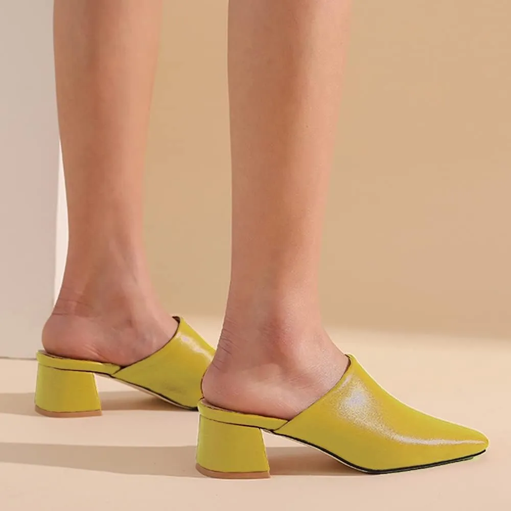 MOOMMO Women Chunky Heel Mules Closed Toe Square Toe Slip On Backless Pumps Mid Block Heel Office Casual Dress Shoes 5-17 US