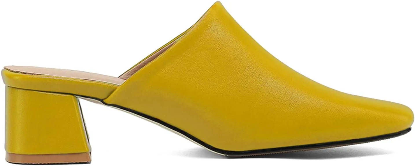 MOOMMO Women Chunky Heel Mules Closed Toe Square Toe Slip On Backless Pumps Mid Block Heel Office Casual Dress Shoes 5-17 US