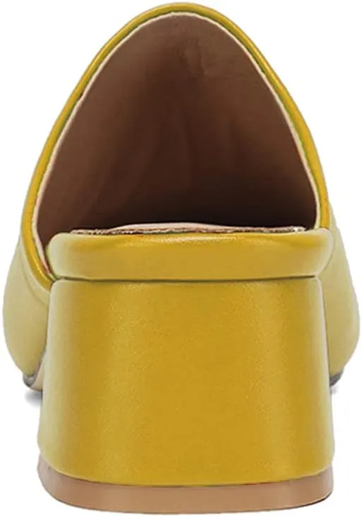 MOOMMO Women Chunky Heel Mules Closed Toe Square Toe Slip On Backless Pumps Mid Block Heel Office Casual Dress Shoes 5-17 US
