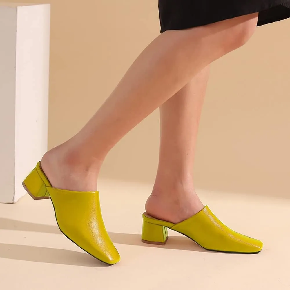 MOOMMO Women Chunky Heel Mules Closed Toe Square Toe Slip On Backless Pumps Mid Block Heel Office Casual Dress Shoes 5-17 US