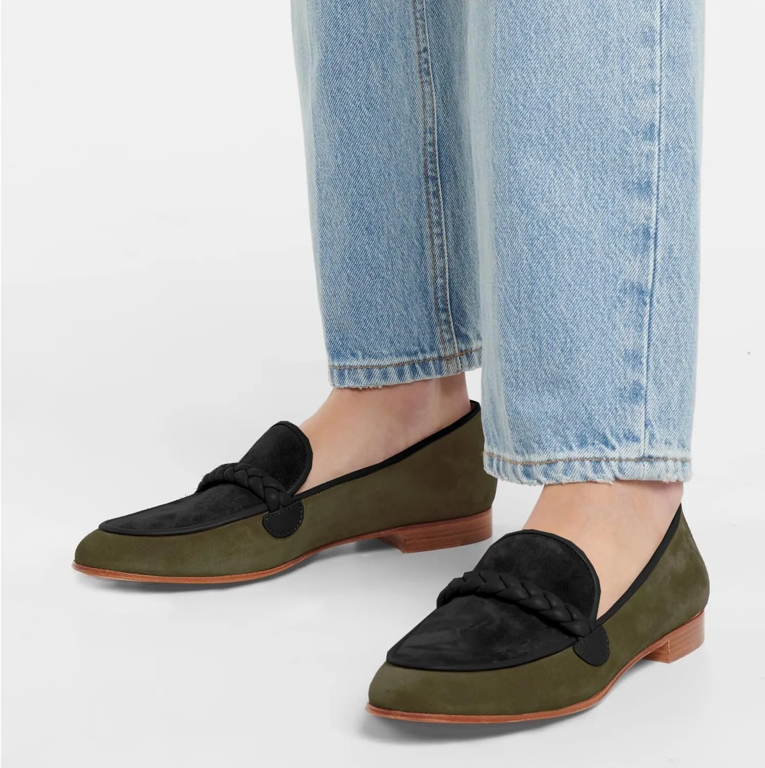 MOOMMO Women Comfortable Suede Loafer Flats Closed Round Toe Slip On Penny Loafers Knitted Strap Oxford Loafer Shoes for Office Ladies Work Daily Casual Club Driver Flats Spring Elegant 4-11 M US