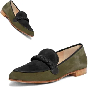 MOOMMO Women Comfortable Suede Loafer Flats Closed Round Toe Slip On Penny Loafers Knitted Strap Oxford Loafer Shoes for Office Ladies Work Daily Casual Club Driver Flats Spring Elegant 4-11 M US