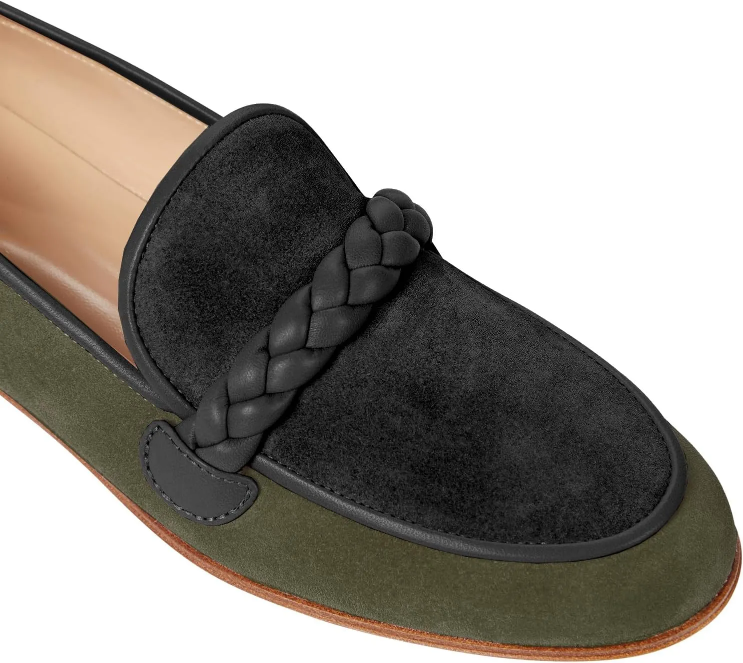 MOOMMO Women Comfortable Suede Loafer Flats Closed Round Toe Slip On Penny Loafers Knitted Strap Oxford Loafer Shoes for Office Ladies Work Daily Casual Club Driver Flats Spring Elegant 4-11 M US