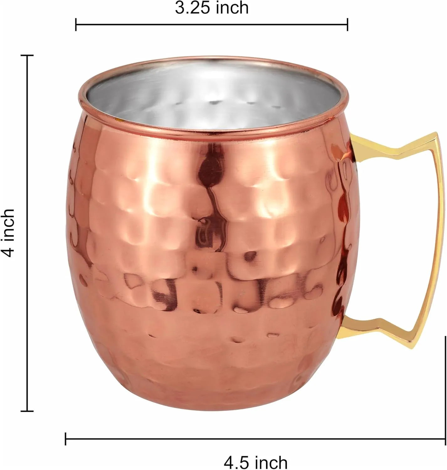 Moscow Mule Mugs Set of 12| Food Safe | High Grade Stainless Steel Mugs With Pure Copper Plating | Brass Handles With Thumb Rest |19 Oz | Large Size