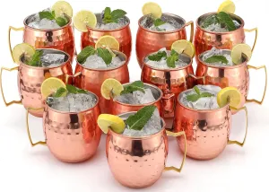 Moscow Mule Mugs Set of 12| Food Safe | High Grade Stainless Steel Mugs With Pure Copper Plating | Brass Handles With Thumb Rest |19 Oz | Large Size