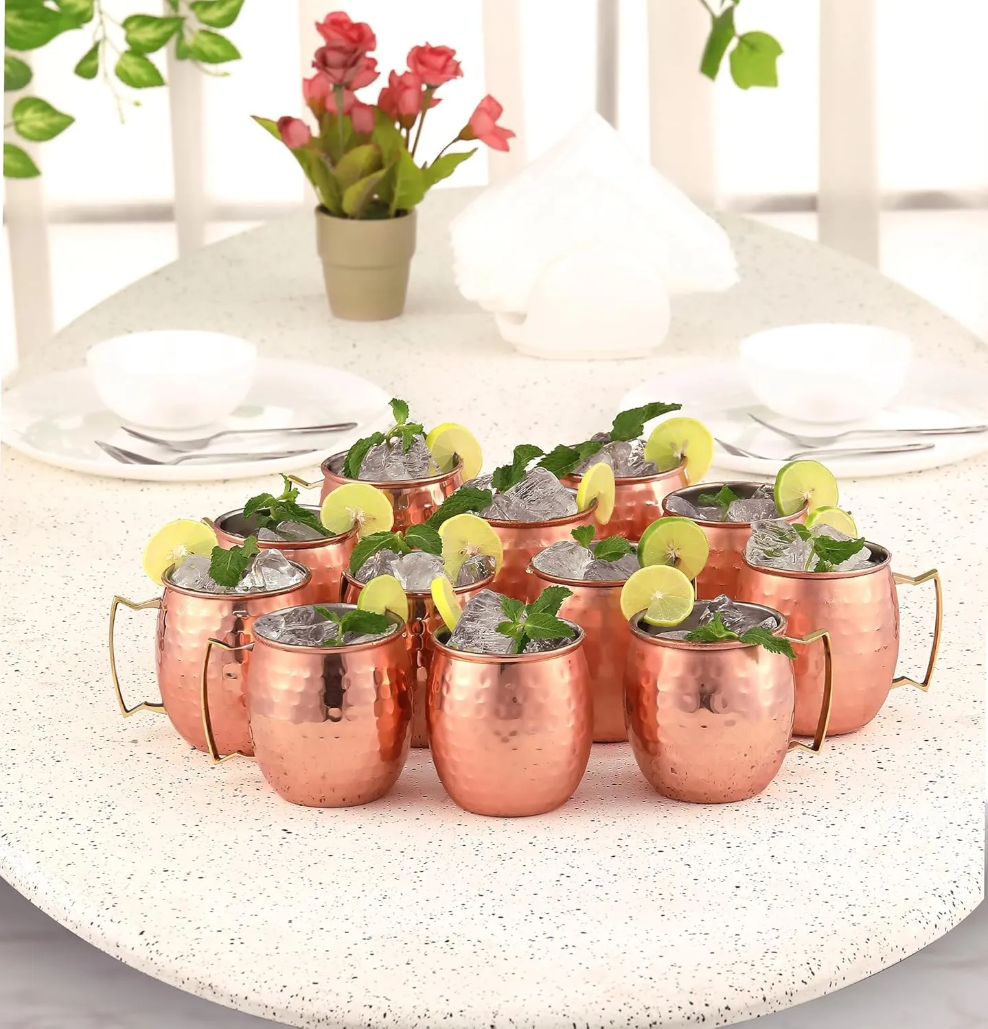 Moscow Mule Mugs Set of 12| Food Safe | High Grade Stainless Steel Mugs With Pure Copper Plating | Brass Handles With Thumb Rest |19 Oz | Large Size
