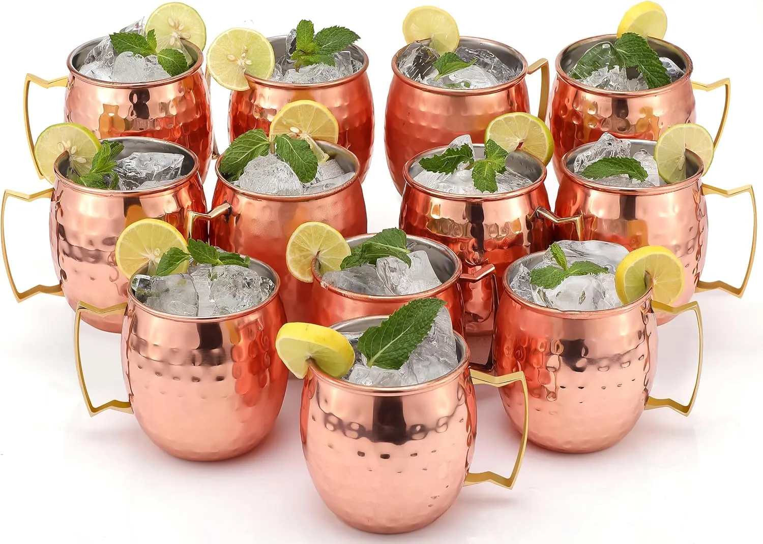 Moscow Mule Mugs Set of 12| Food Safe | High Grade Stainless Steel Mugs With Pure Copper Plating | Brass Handles With Thumb Rest |19 Oz | Large Size