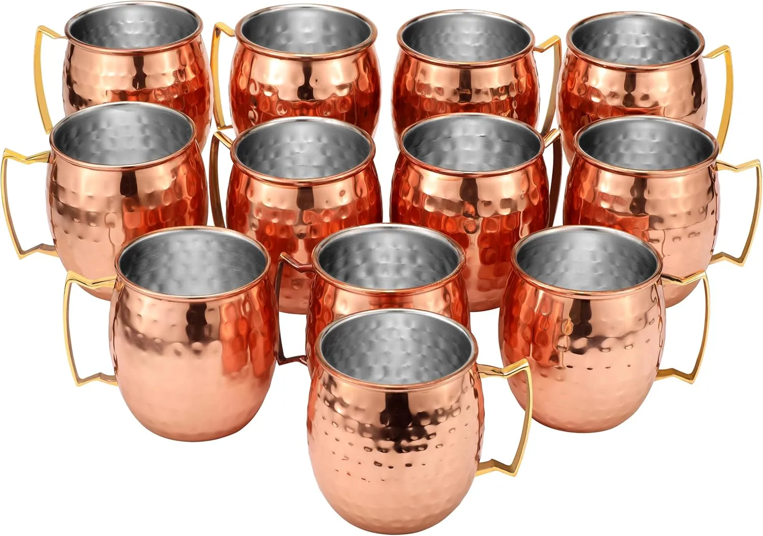 Moscow Mule Mugs Set of 12| Food Safe | High Grade Stainless Steel Mugs With Pure Copper Plating | Brass Handles With Thumb Rest |19 Oz | Large Size