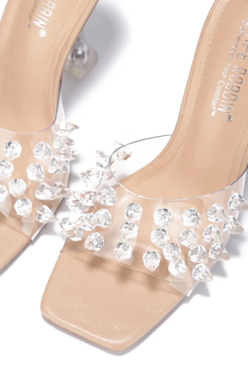 Most popular Sandals Clear Heesl Toe Crystalline Nude Cape Robbin Open High Super affordable Mule Crystal