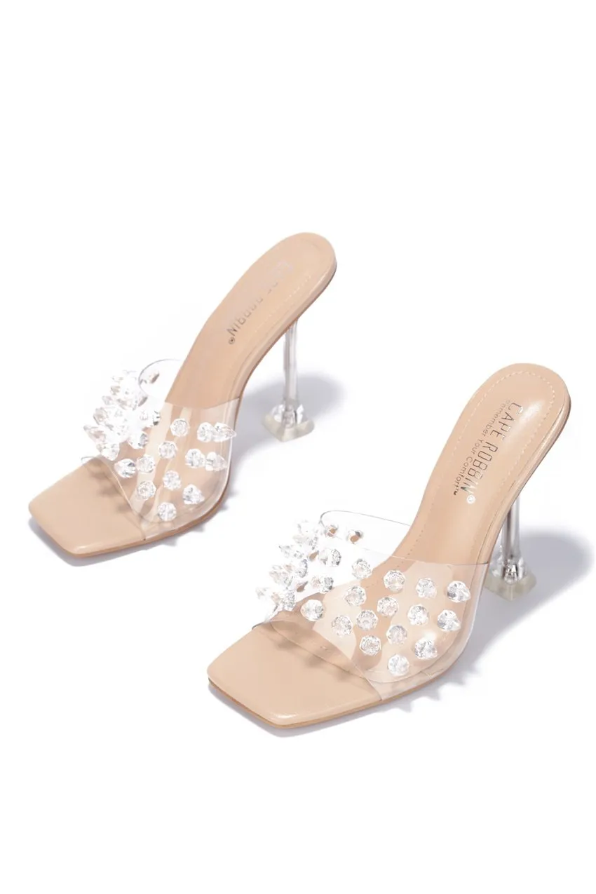Most popular Sandals Clear Heesl Toe Crystalline Nude Cape Robbin Open High Super affordable Mule Crystal