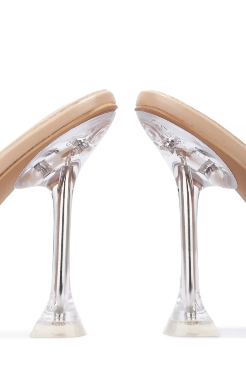 Most popular Sandals Clear Heesl Toe Crystalline Nude Cape Robbin Open High Super affordable Mule Crystal