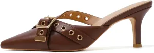 Mostrin Kitten Mules Heels for Women Pointed Closed Toe Heels Vintage Slip on Stiletto Dressy Pumps Shoes