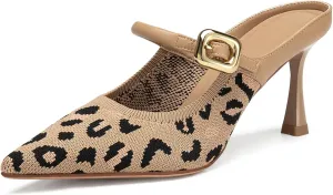 Mousse FIT Women's Pointed Toe Heel Mules for Women Knit Heeled Sandals Mules Shoes