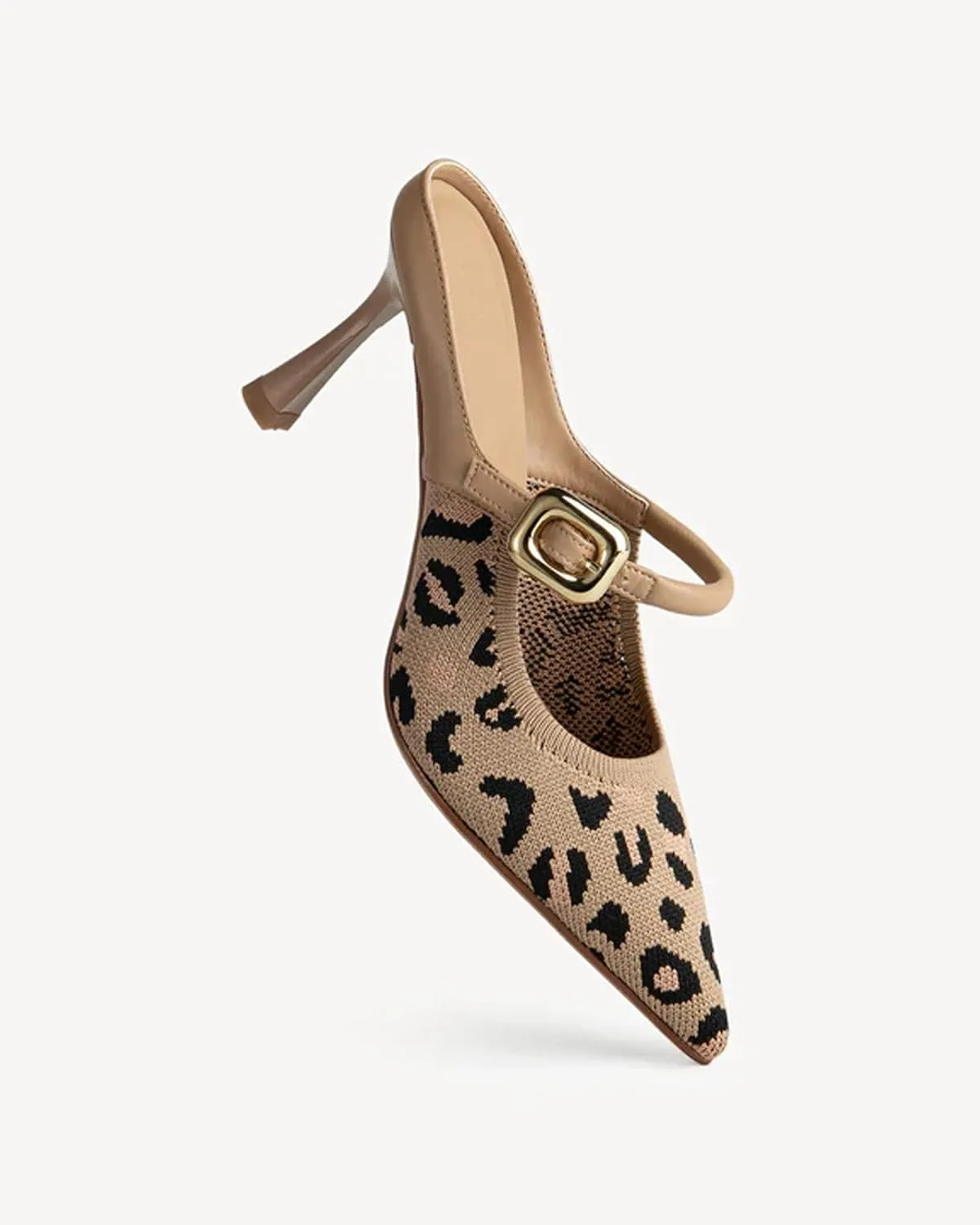 Mousse FIT Women's Pointed Toe Heel Mules for Women Knit Heeled Sandals Mules Shoes