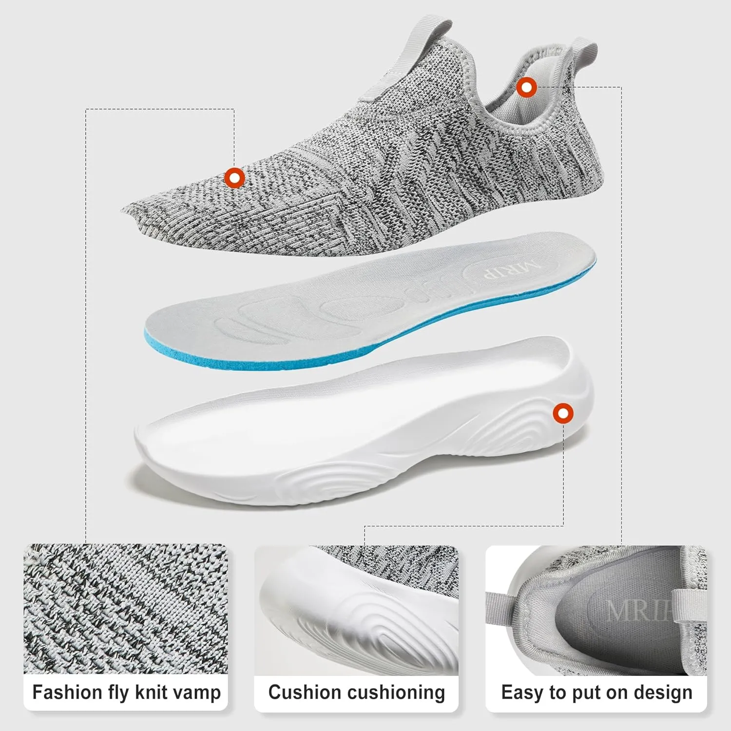 MRIP Mens Slip On Walking Shoes Lightweight Non Slip Gym Workout Running Shoes Mesh Breathable Cushion Fashion Tennis Athletic Casual Sneakers