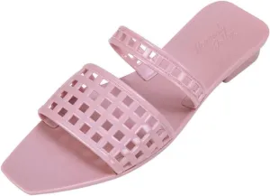 Mule/Squared Open Toe Dress Slides Sandals, Confortable Low Block Heel Jellies/Jelly Shoes for Women