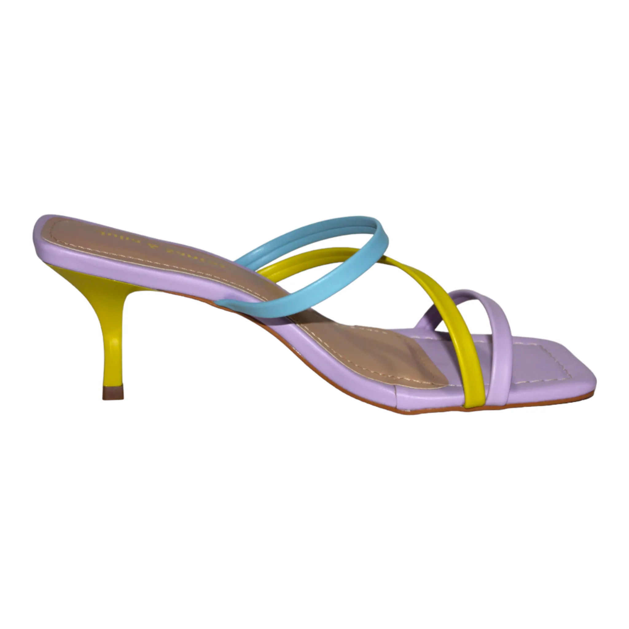 Multicolored Slip On Kitten Heel Sandal