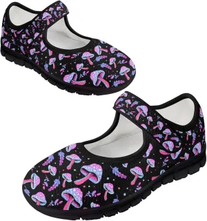 Mushroom Pattern Flat Casual Womens Shoes Breathable Slip On Adjustable Soft Diabetic Shoes for Neuropathy Comfort All Day Wear