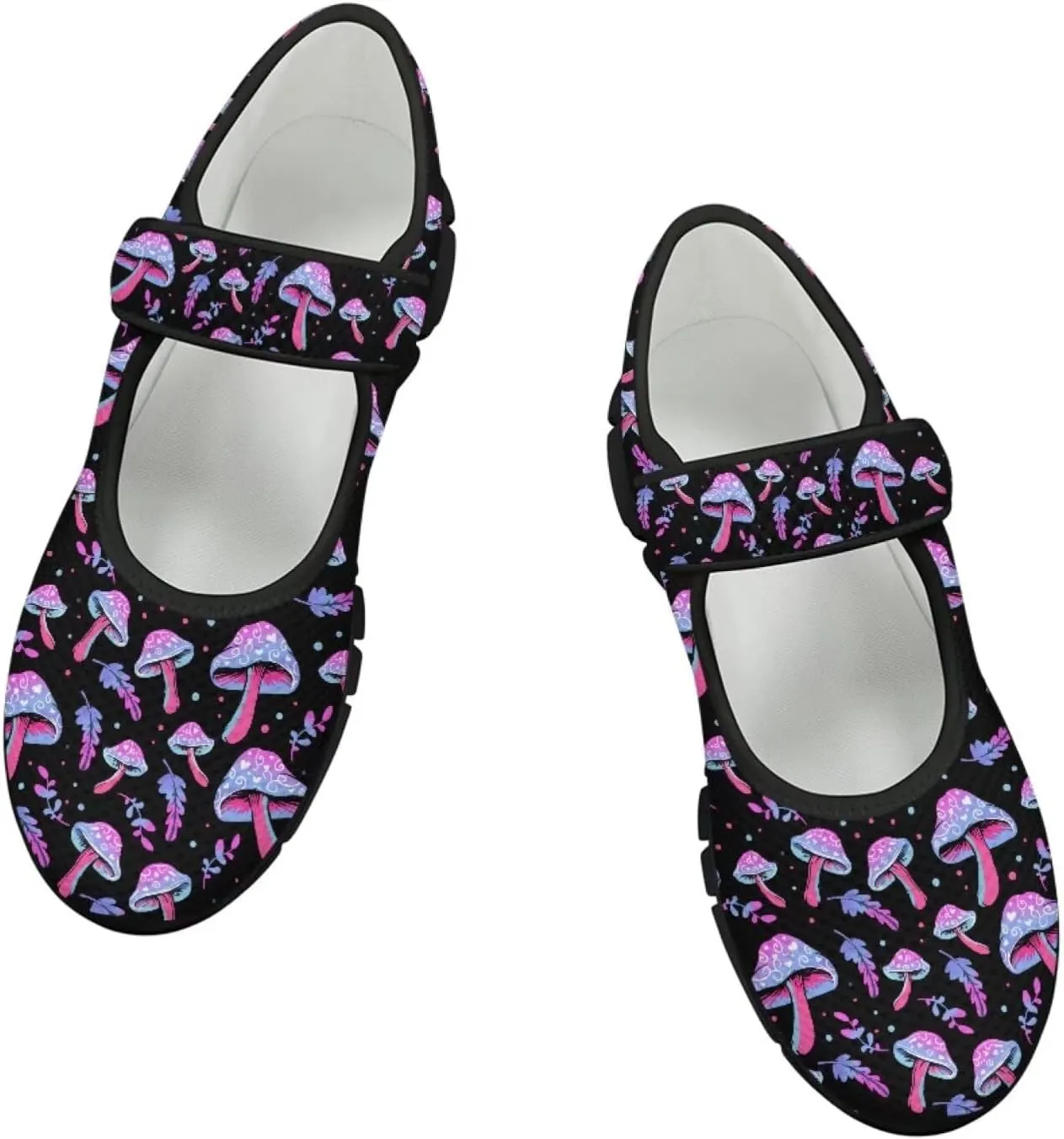 Mushroom Pattern Flat Casual Womens Shoes Breathable Slip On Adjustable Soft Diabetic Shoes for Neuropathy Comfort All Day Wear