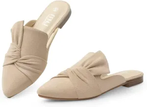 MUSSHOE Women Mules Slip On Comfortable Pointed Toe Mules for Women Flats with Knot