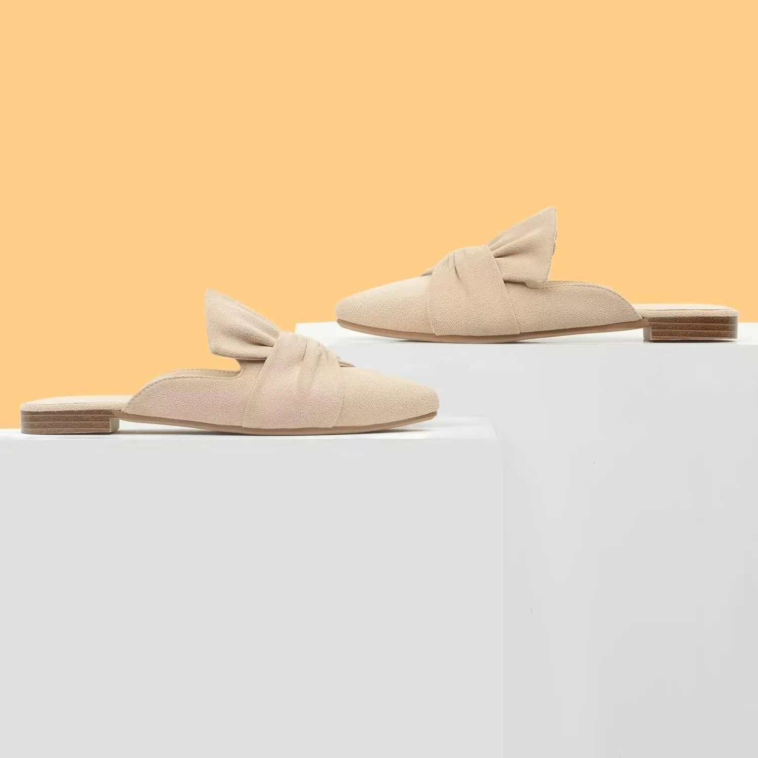 MUSSHOE Women Mules Slip On Comfortable Pointed Toe Mules for Women Flats with Knot