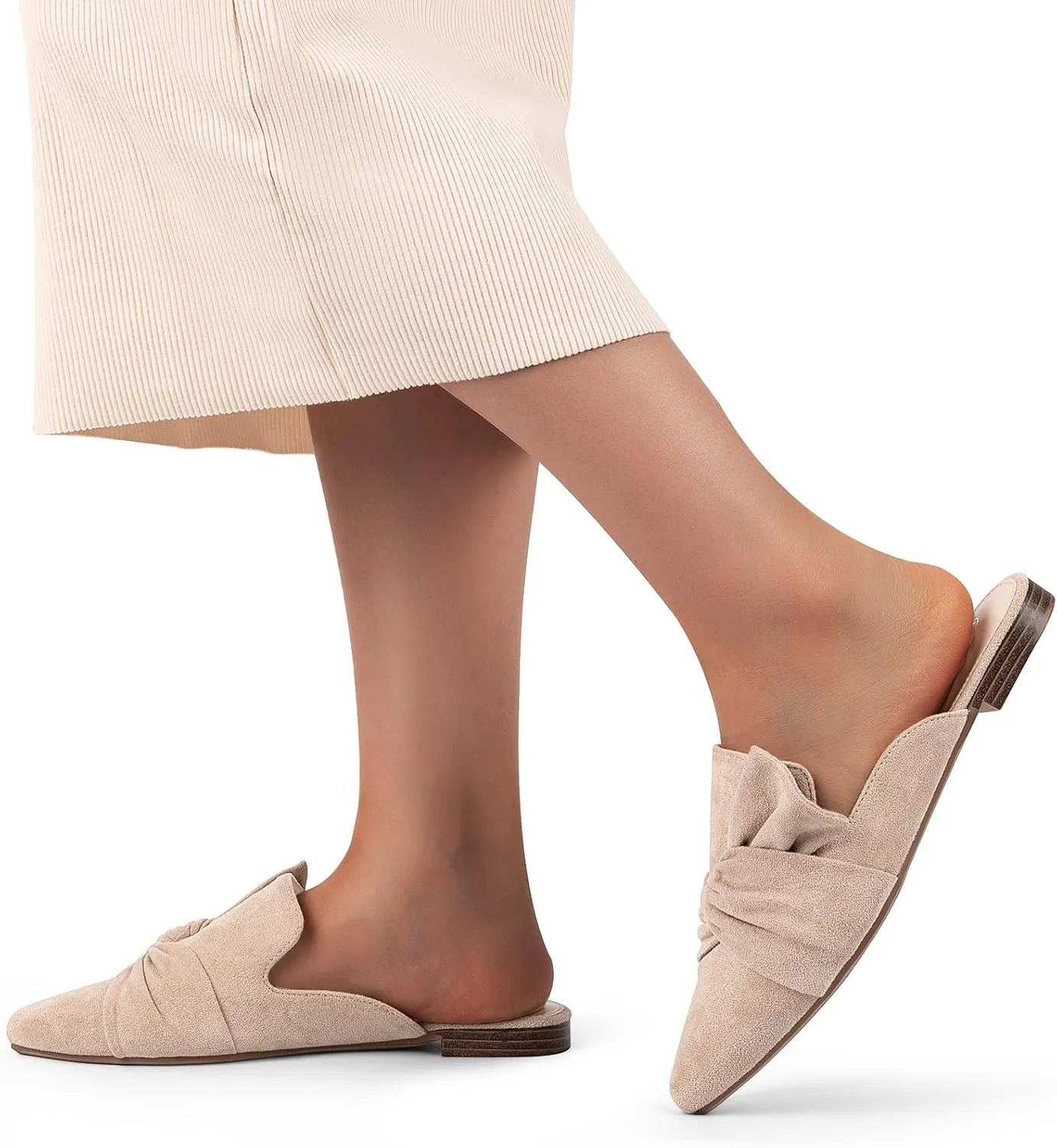 MUSSHOE Women Mules Slip On Comfortable Pointed Toe Mules for Women Flats with Knot