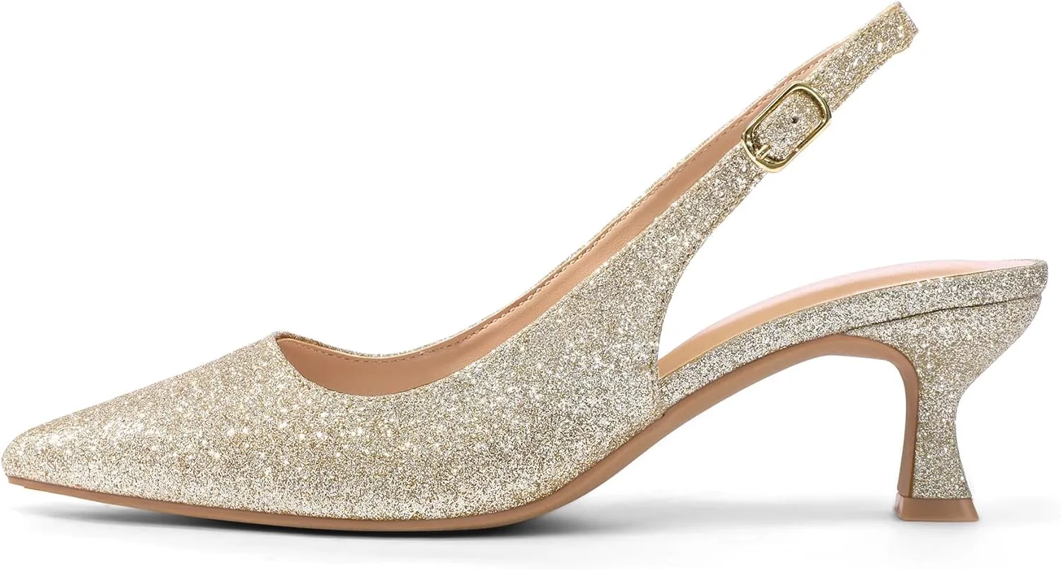 mysoft Women's Slingback Kitten Heel Pumps 2-Inch Low Heels Closed Toe Party Wedding Dress Shoes