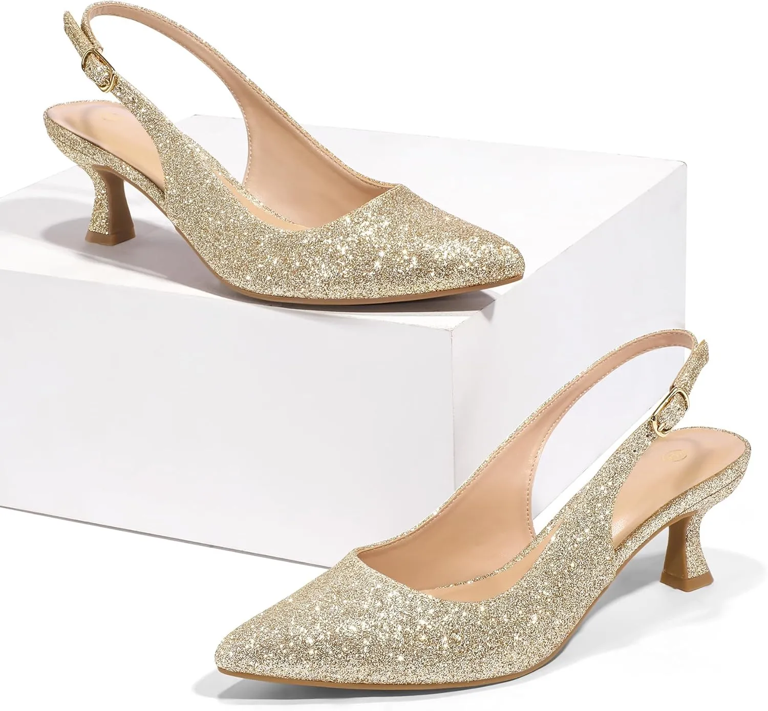 mysoft Women's Slingback Kitten Heel Pumps 2-Inch Low Heels Closed Toe Party Wedding Dress Shoes