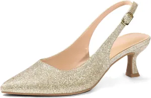 mysoft Women's Slingback Kitten Heel Pumps 2-Inch Low Heels Closed Toe Party Wedding Dress Shoes