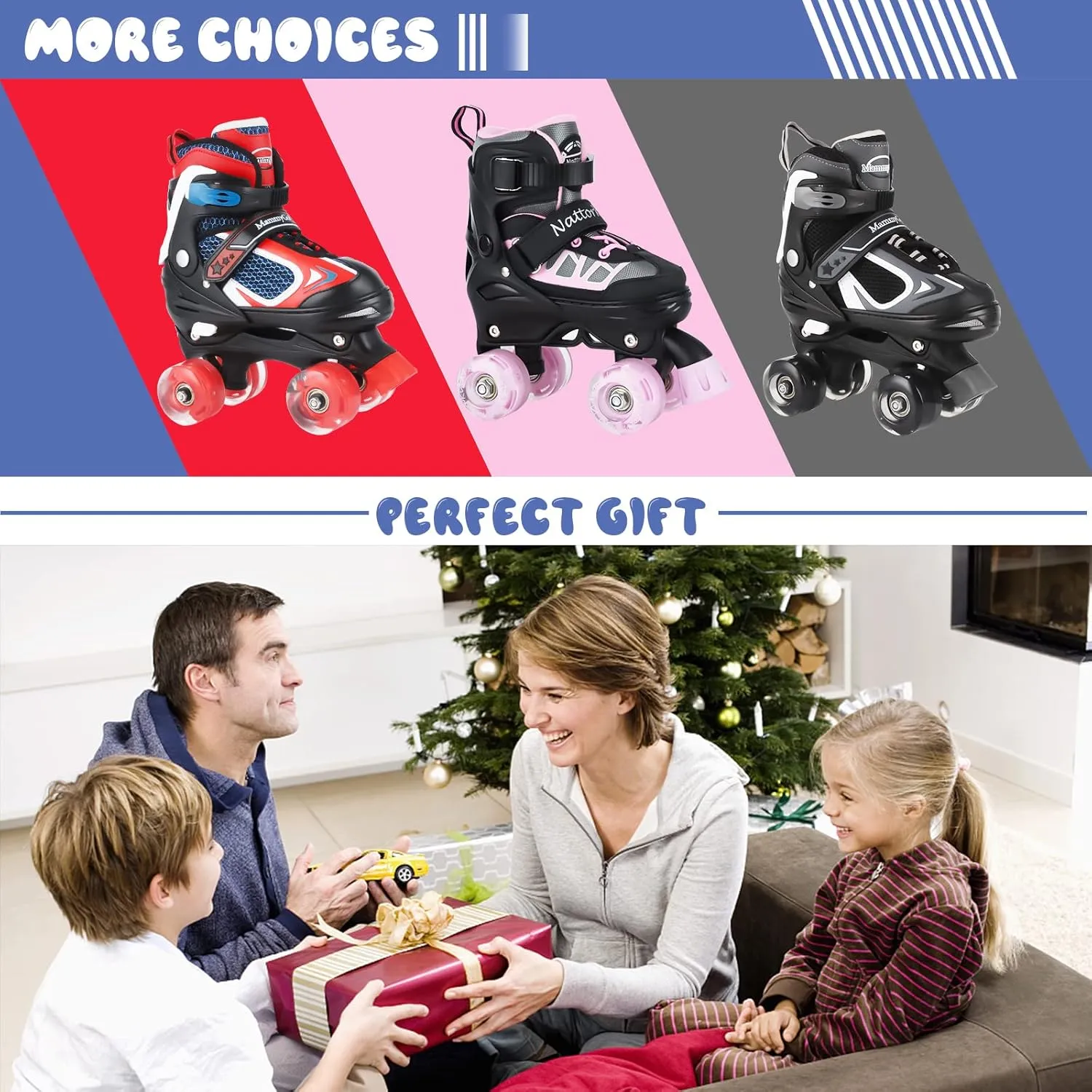 Nattork Kids Roller Skates for Boys Girls,4 Sizes Adjustable Roller Skates with Light up Wheels,Fun Rollerskates for Toddler Kids Beginners Indoor Outdoor