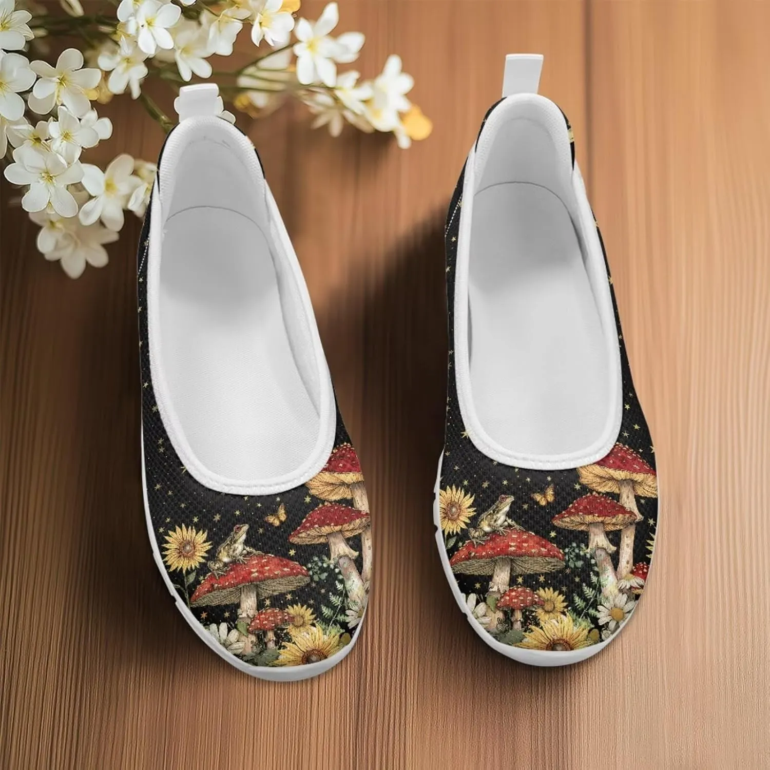 Natural Plant Womens Walking Shoes Slip On Shoes Sneakers Casual Athletic Running Lightweight Breathable