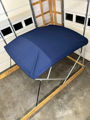 Navy Blue Replacement Bimini Top Canvas with Storage Boot, 8' Long x 8' Wide, 16oz, 4 Bow, fits 91-96" Wide, Zippered Sleeves, Cutout for Navigation Light on Rear Sleeve