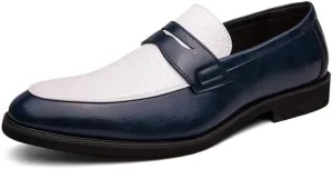 New Formal Shoes for Men Slip On Round Toe Two Tone PU Leather Penny Loafer Block Heel Low Top Non Slip Rubber Sole Slip Resistant Walking