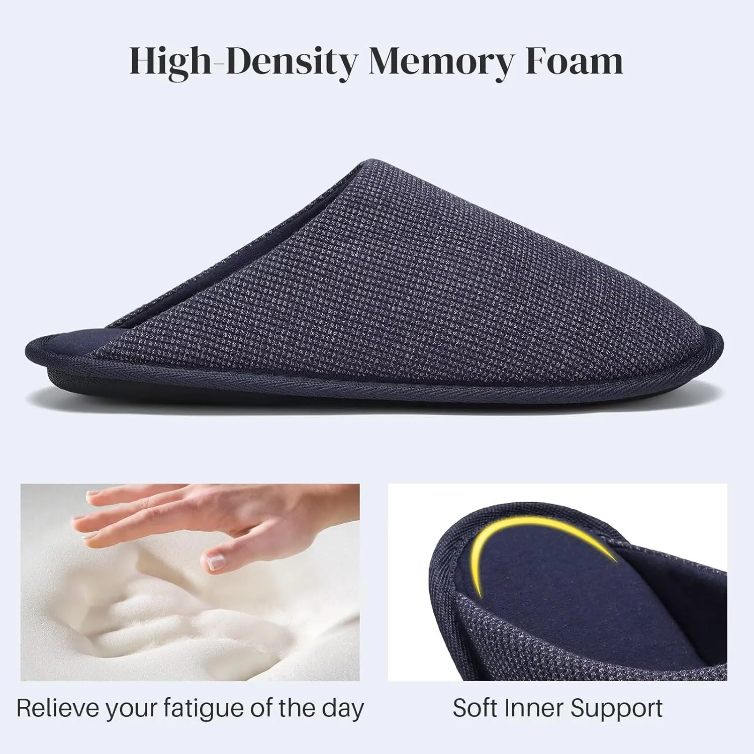 NineCiFun Mens House Scuff Slippers Slip On Warm Bedroom Solid Waffle Upper Slippers Lightweight Non-slip Indoor/Outdoor House Shoes