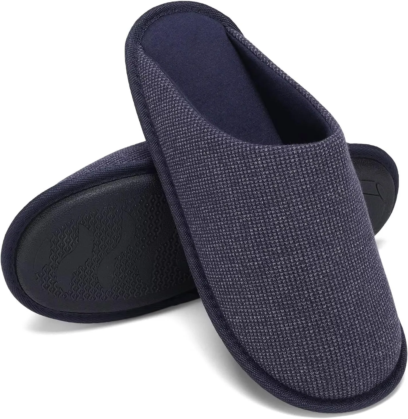 NineCiFun Mens House Scuff Slippers Slip On Warm Bedroom Solid Waffle Upper Slippers Lightweight Non-slip Indoor/Outdoor House Shoes