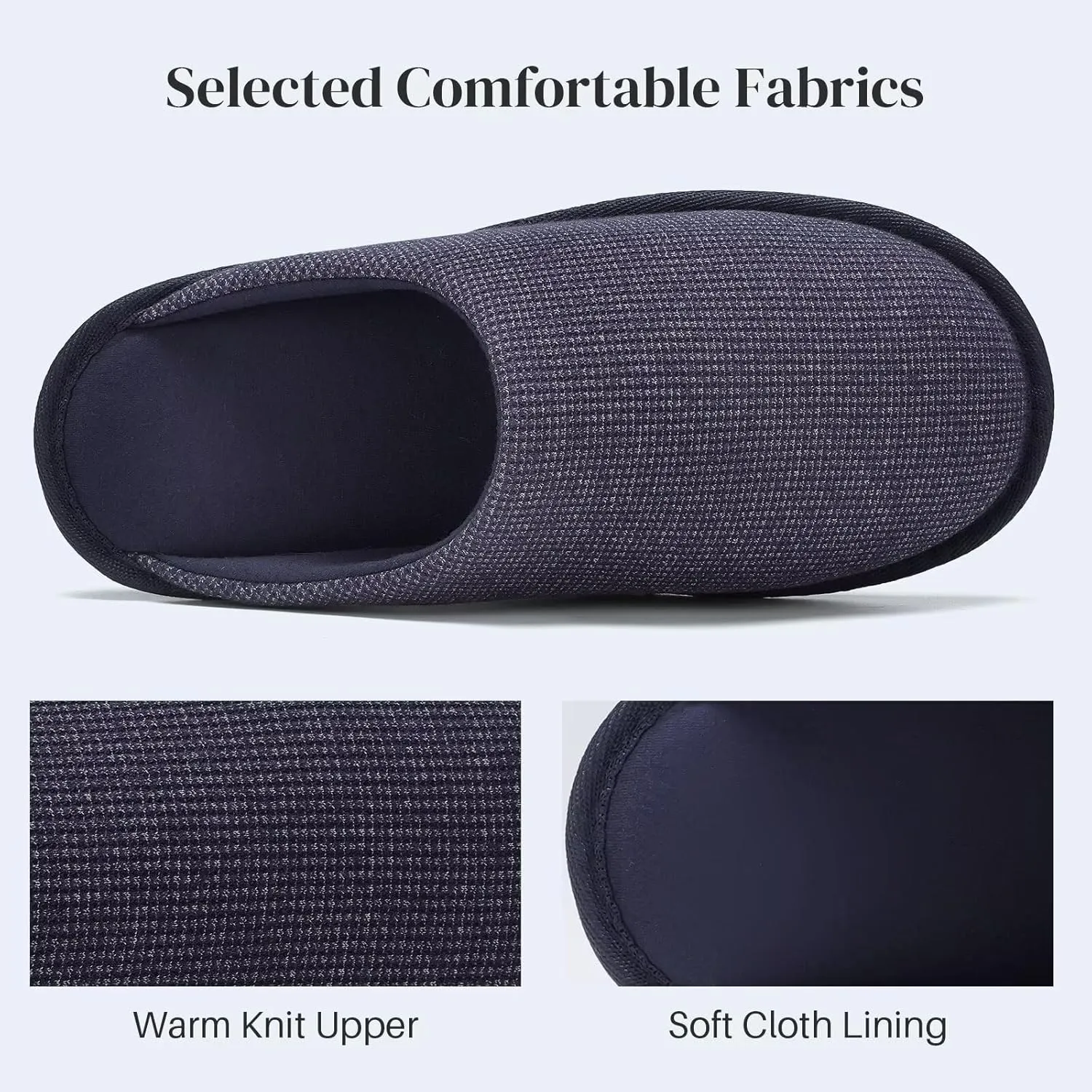 NineCiFun Mens House Scuff Slippers Slip On Warm Bedroom Solid Waffle Upper Slippers Lightweight Non-slip Indoor/Outdoor House Shoes