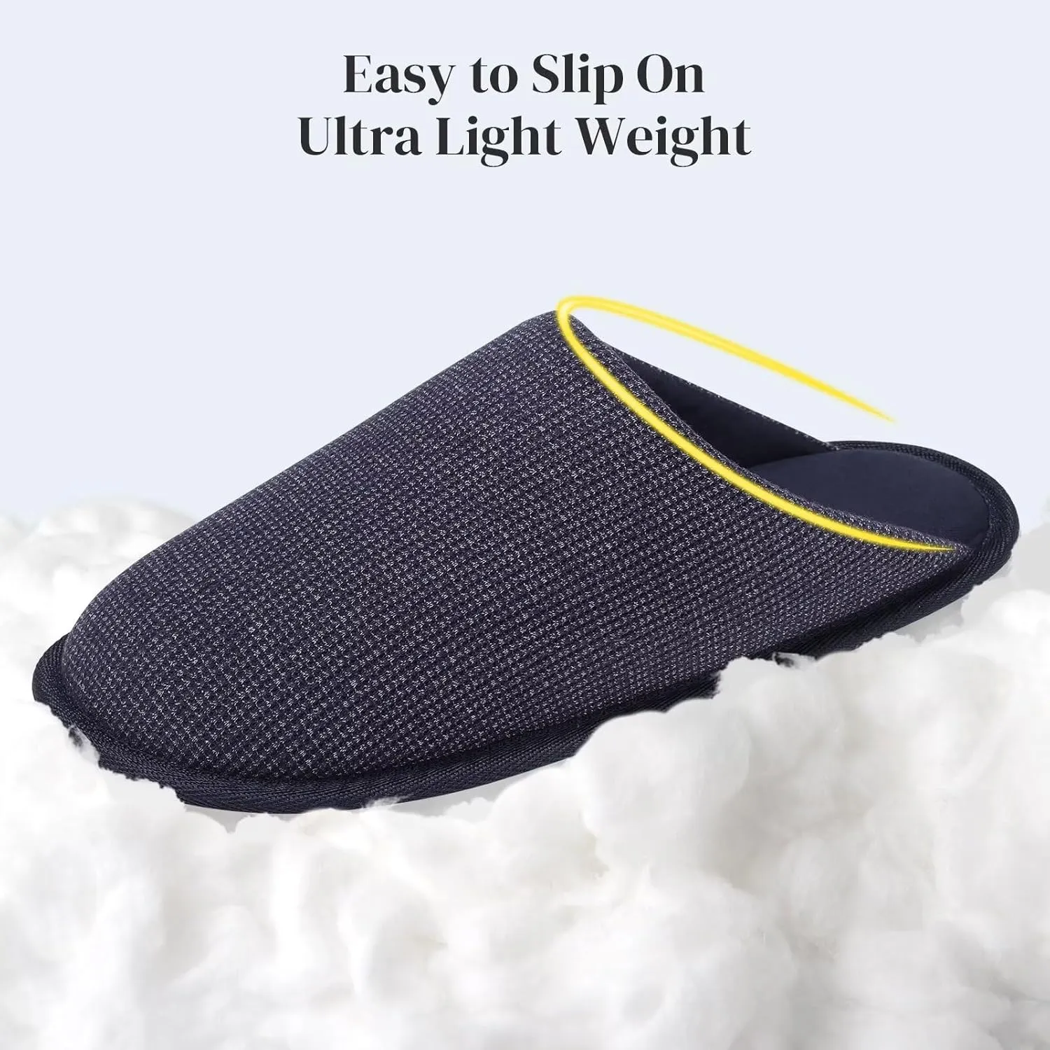 NineCiFun Mens House Scuff Slippers Slip On Warm Bedroom Solid Waffle Upper Slippers Lightweight Non-slip Indoor/Outdoor House Shoes