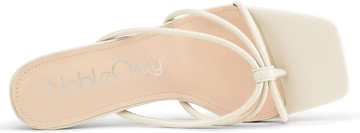 NobleOnly Womens Strappy Kitten Heels Square Open Toe Thong Heels Flip Flop Heels Dress Prom Slip-on Mule Heels 2.6 Inches Heels