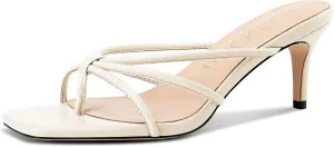 NobleOnly Womens Strappy Kitten Heels Square Open Toe Thong Heels Flip Flop Heels Dress Prom Slip-on Mule Heels 2.6 Inches Heels
