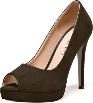 NUMALEO Womens Suede Slip On Night Club Comfortable Peep Toe Sexy Stiletto High Heel Pumps Shoes 5 Inch