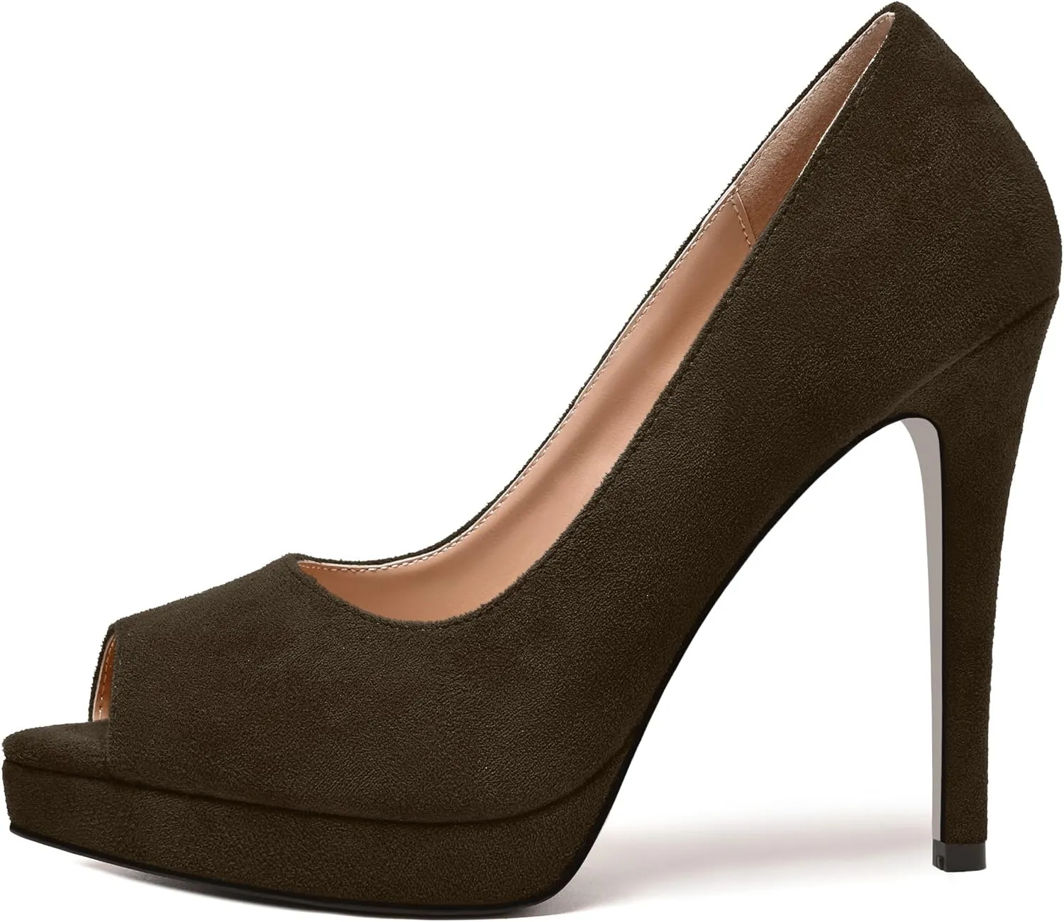 NUMALEO Womens Suede Slip On Night Club Comfortable Peep Toe Sexy Stiletto High Heel Pumps Shoes 5 Inch