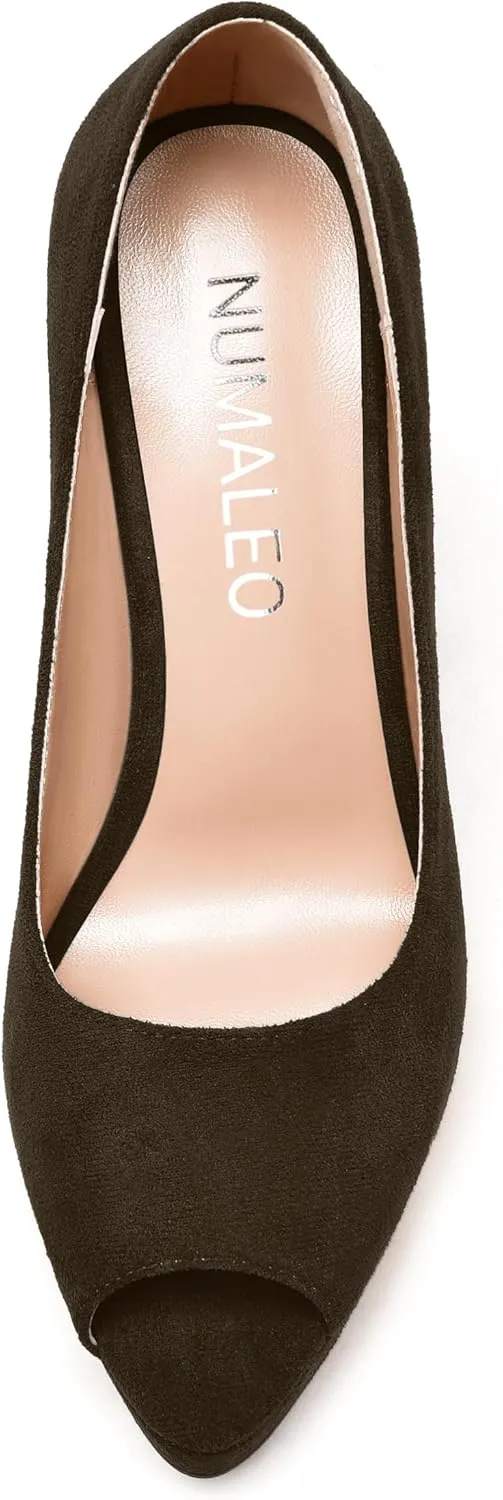 NUMALEO Womens Suede Slip On Night Club Comfortable Peep Toe Sexy Stiletto High Heel Pumps Shoes 5 Inch