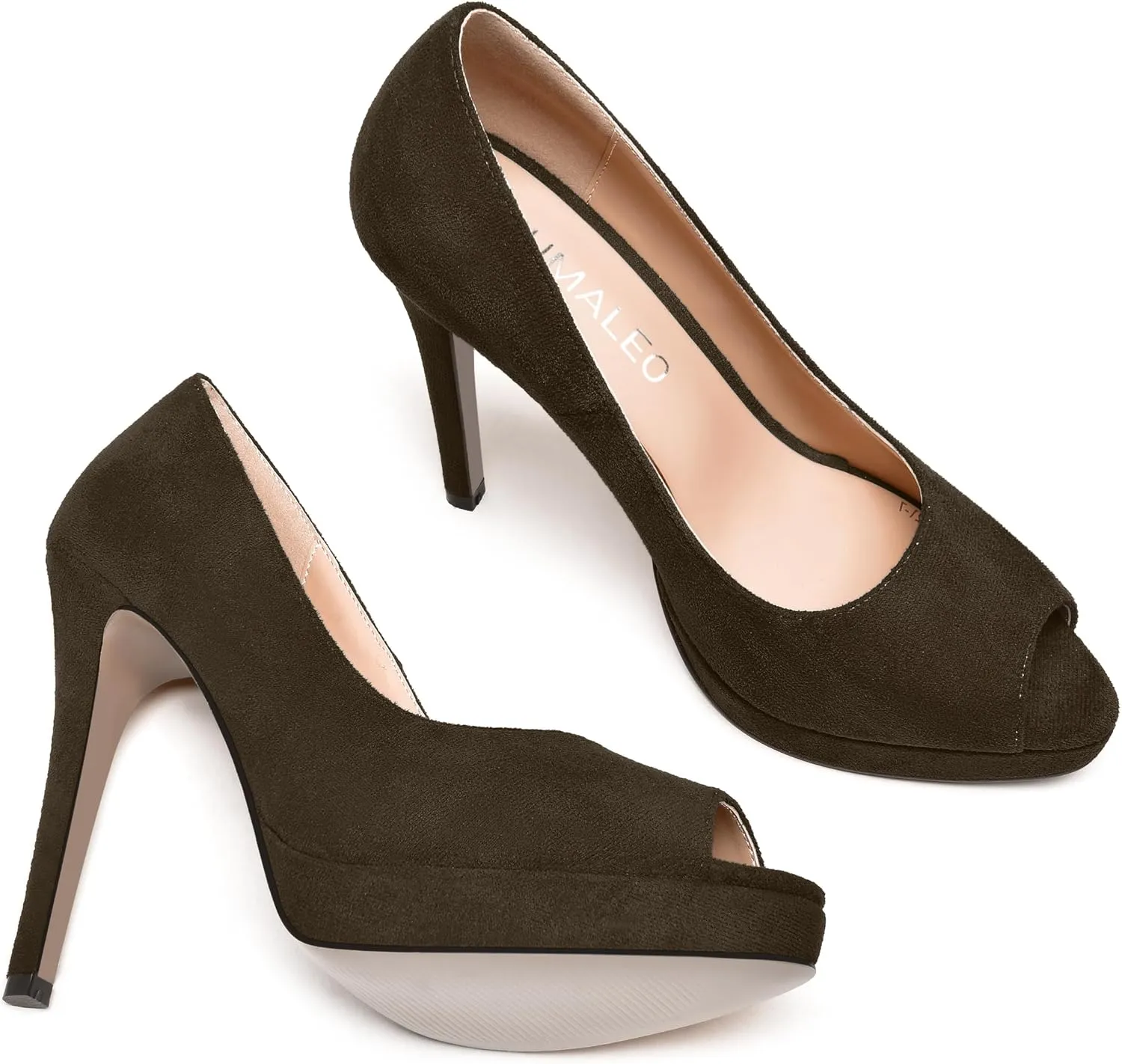 NUMALEO Womens Suede Slip On Night Club Comfortable Peep Toe Sexy Stiletto High Heel Pumps Shoes 5 Inch
