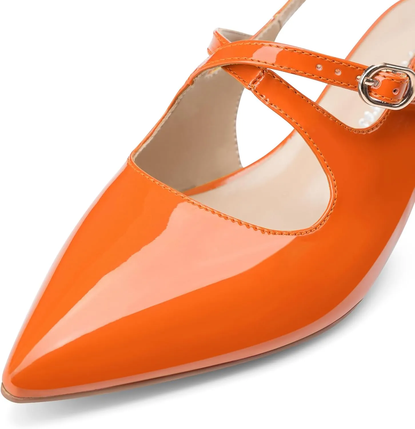 Oh Mispares Pointed Toe Kitten Heels for Women Slingbacks Low Heel Dressy Pumps Patent Leather Closed Toe Cross Strap Slingback Dress Shoes