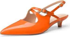 Oh Mispares Pointed Toe Kitten Heels for Women Slingbacks Low Heel Dressy Pumps Patent Leather Closed Toe Cross Strap Slingback Dress Shoes