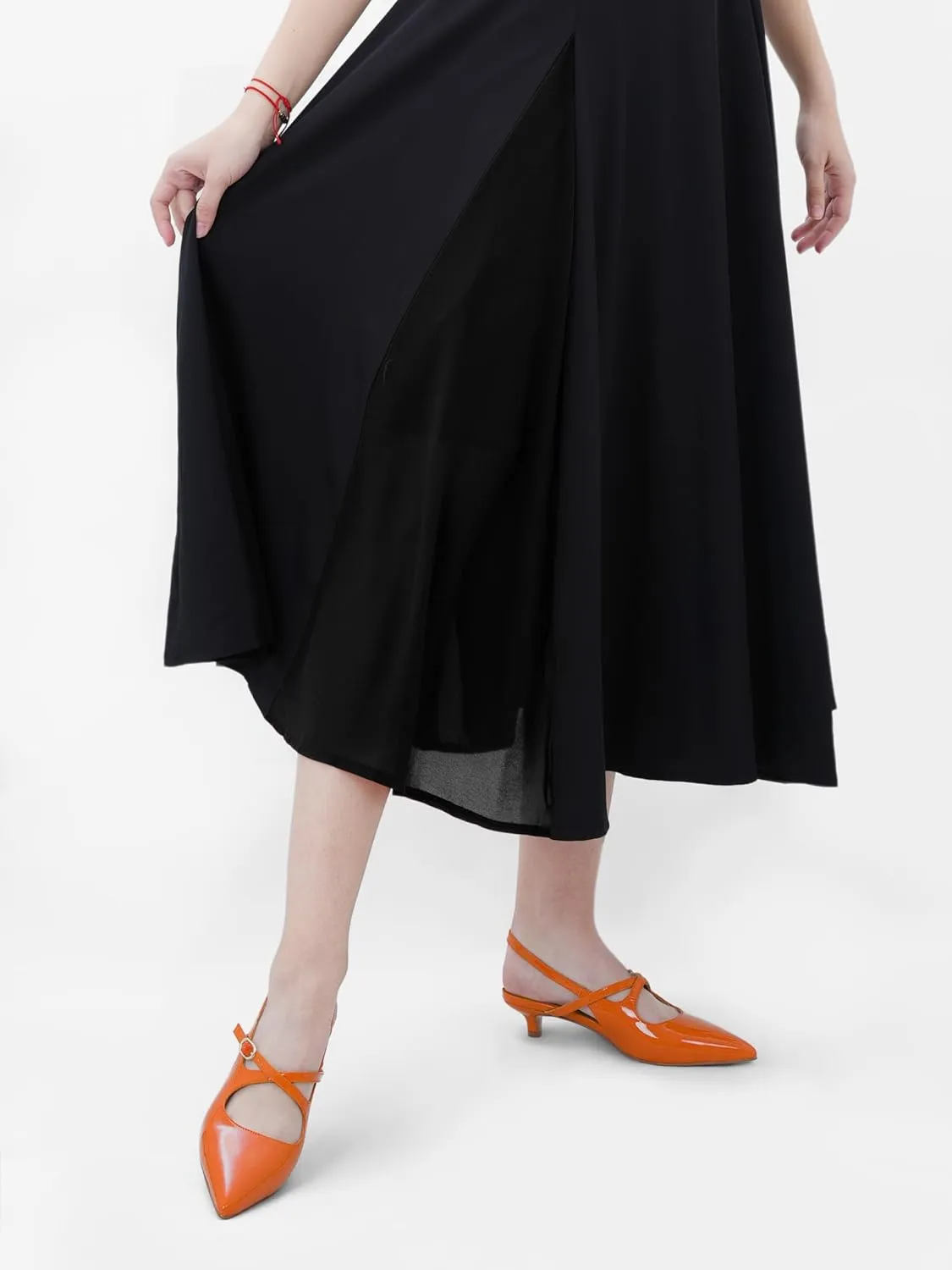Oh Mispares Pointed Toe Kitten Heels for Women Slingbacks Low Heel Dressy Pumps Patent Leather Closed Toe Cross Strap Slingback Dress Shoes