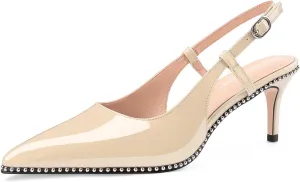 Oh Mispares Slingback Heels for Women Pointed Toe Stiletto Pumps Adjustable Strap Buckle 3 Inch Beaded Dress Shoes Wedding Prom Work Office