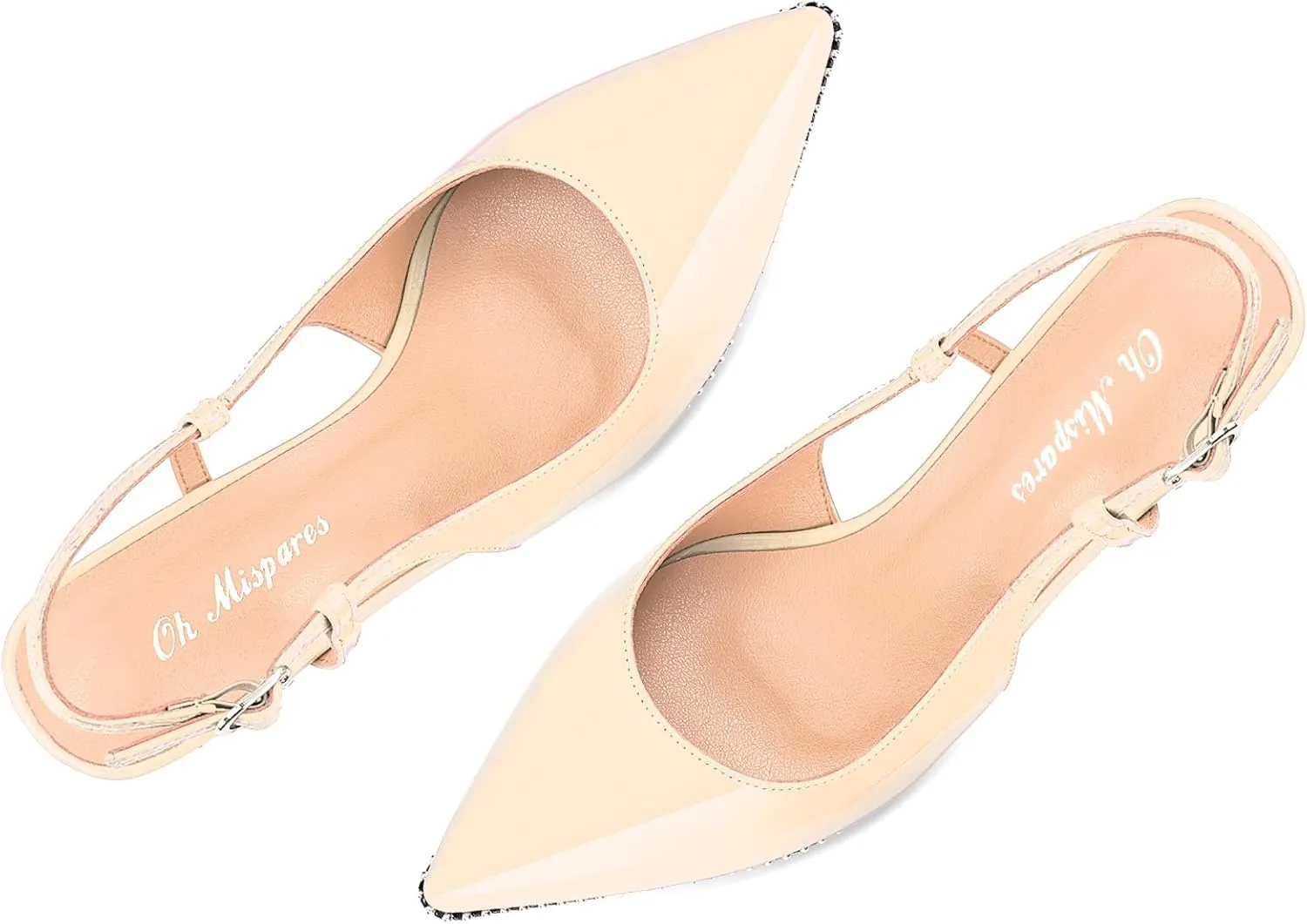 Oh Mispares Slingback Heels for Women Pointed Toe Stiletto Pumps Adjustable Strap Buckle 3 Inch Beaded Dress Shoes Wedding Prom Work Office
