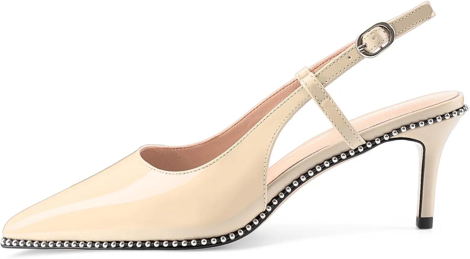 Oh Mispares Slingback Heels for Women Pointed Toe Stiletto Pumps Adjustable Strap Buckle 3 Inch Beaded Dress Shoes Wedding Prom Work Office